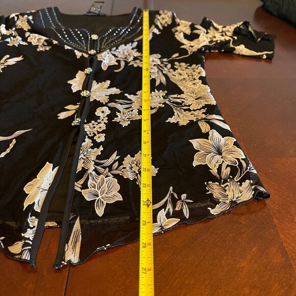 vtg Appointments Petite top womens Black Sheer Floral Rhinestone Size PL - Picture 11 of 16